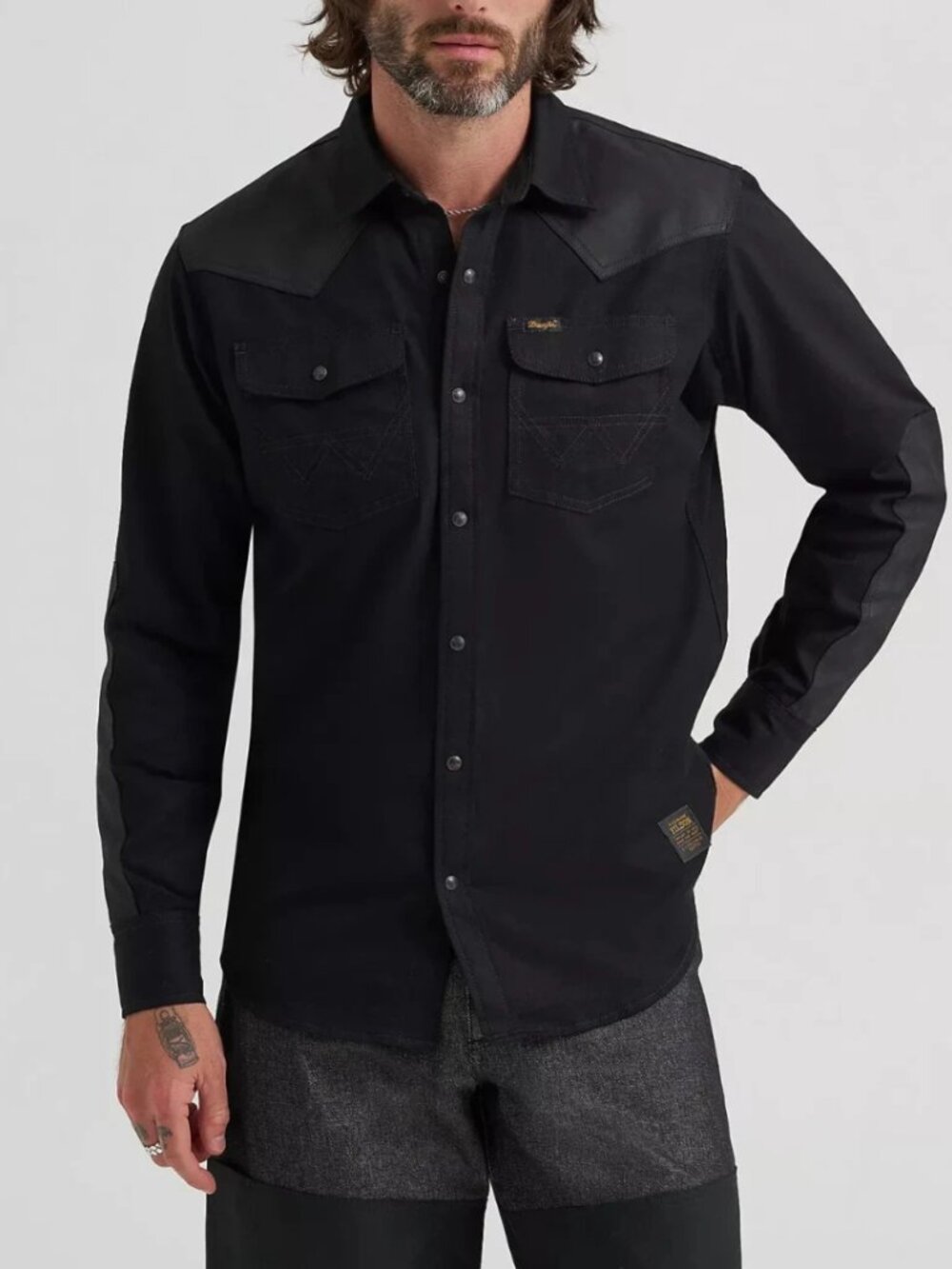 Wrangler x Filson Men's Adventure Shirt Black Denim Waxed Canvas Snap Western XL